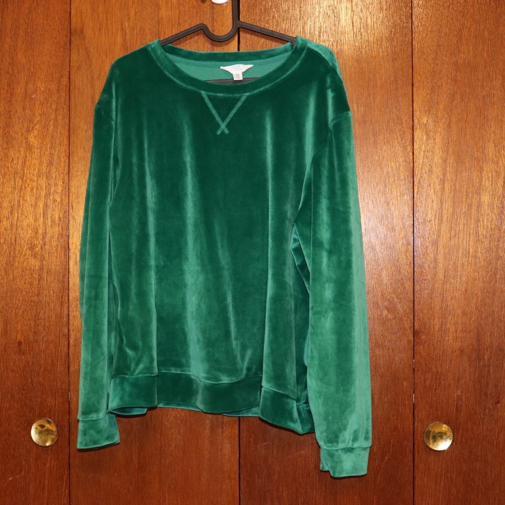 5 for $5 ~ Time and Tru Green Velour Long Sleeve Top – Soft Velvet Feel XXL 20